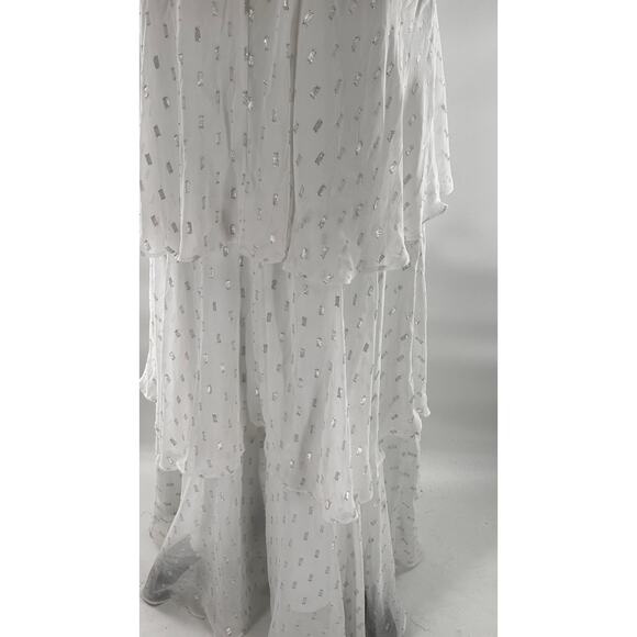 Julia Jordan Tiered A Line Maxi Dress 8 NWOT White Chiffon Dot Bridal Grad Glam - Picture 7 of 10